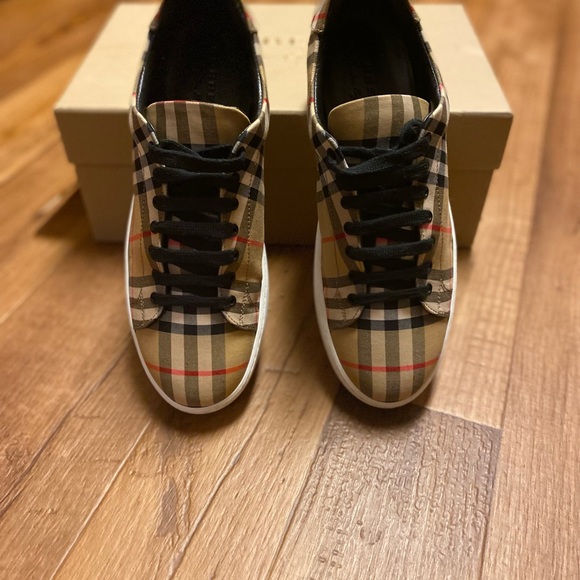 Vintage Check and Leather Sneakers - Picture 1 of 6